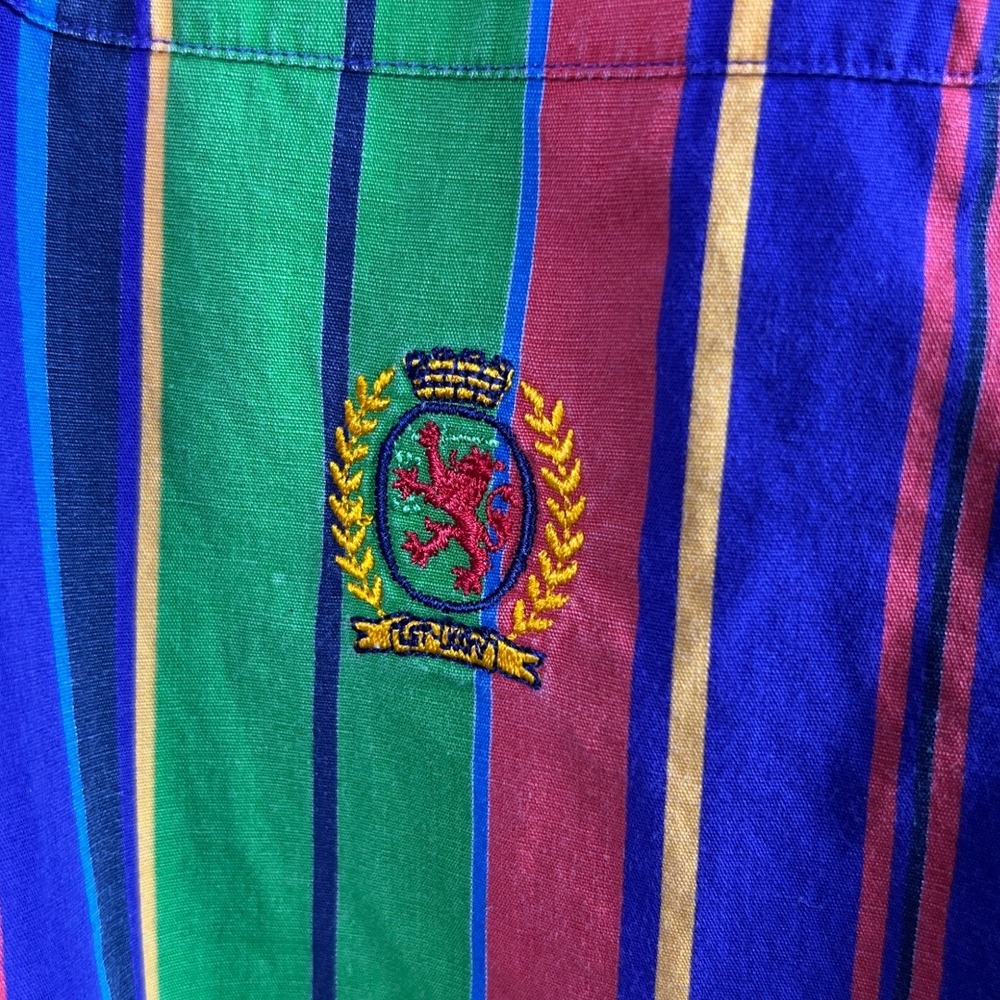 Vintage Tommy Hilfiger Striped Short Sleeve Shirt XL Multicolor Crest Logo 90s - Picture 3 of 6